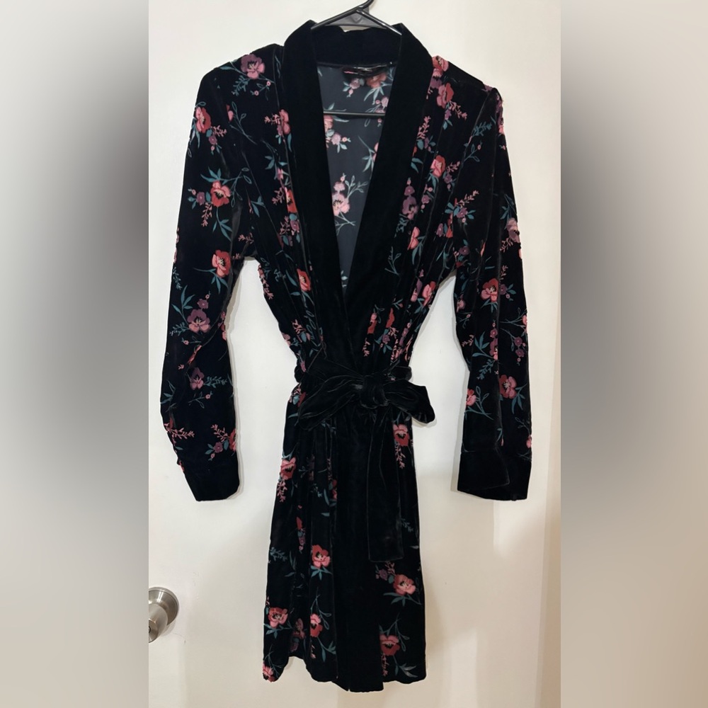 INC International Concepts Womens Floral-print Burnout Velvet Robe Size Medium
